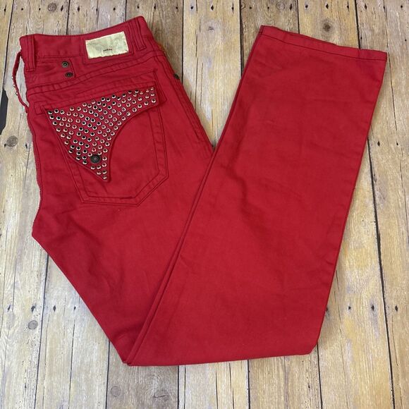 Robin Jeans Men Robins Vintage Long Flap Pockets Swarovski Crystals Red 34 36X34 - Picture 1 of 16
